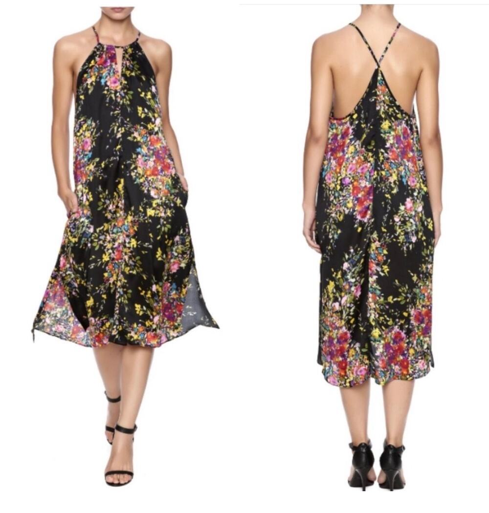 PEARLE 88 floral wedding guest lightweight satin special occasion midi dress S